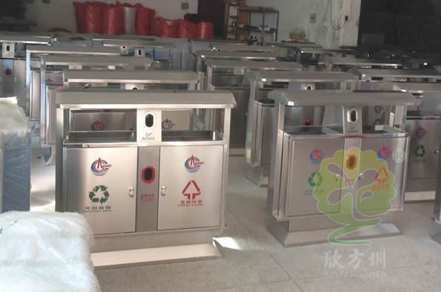 小區常用兩分類不銹鋼垃圾箱