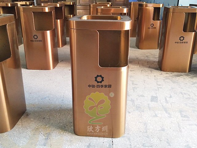 電鍍土豪金方形不銹鋼垃圾桶