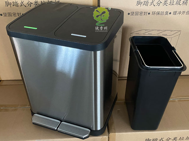 小區家用不銹鋼腳踏垃圾桶雙桶