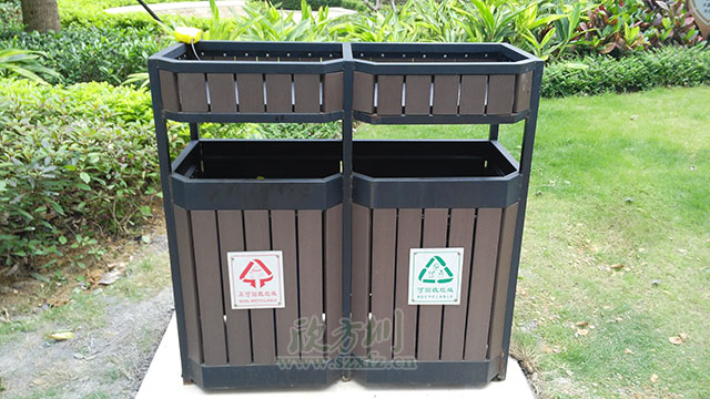單桶分類鋼木垃圾桶